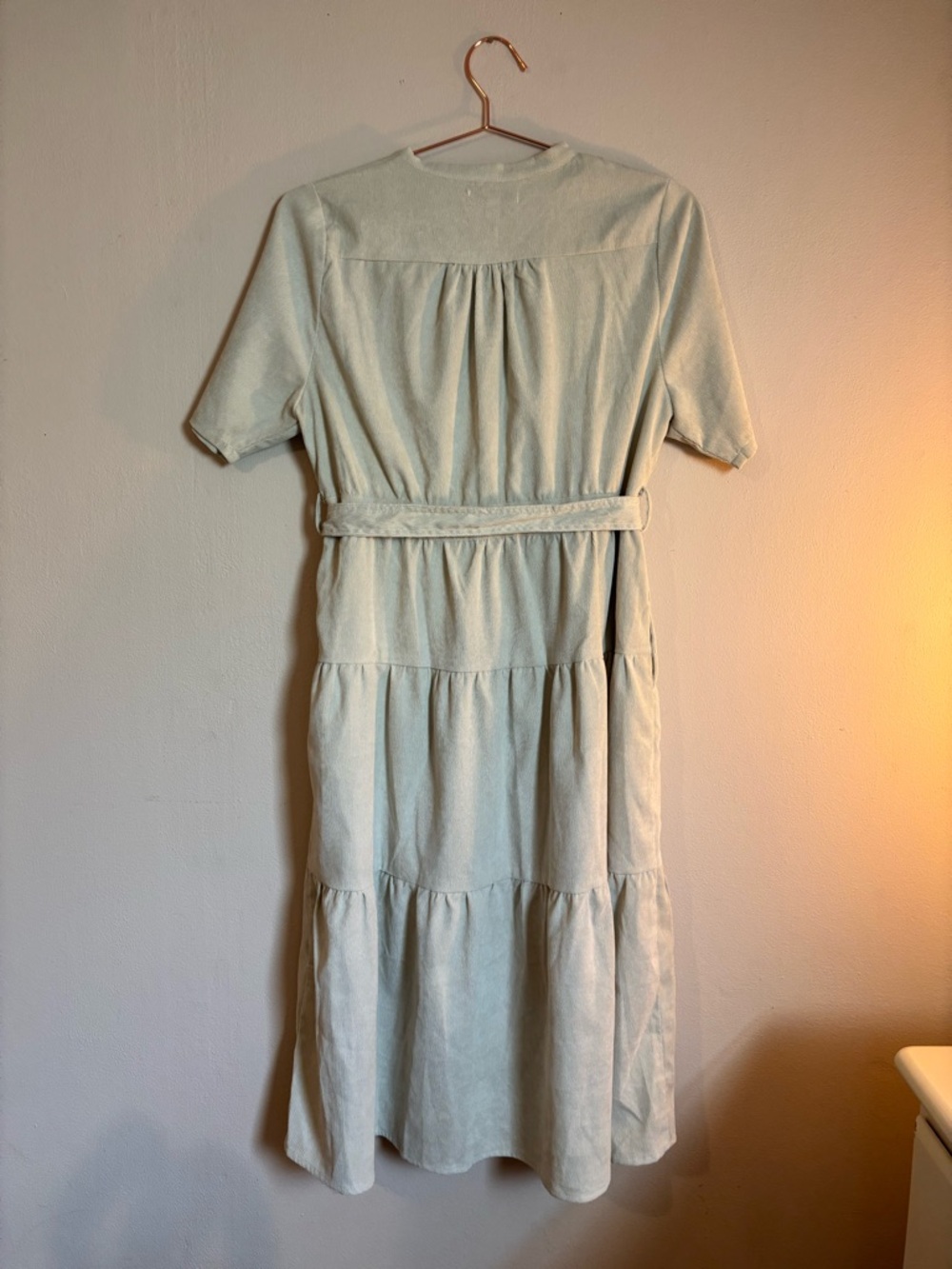 Polagram Sage Green Button-Front Midi Dress with Tie Waist - Picture 3 of 4